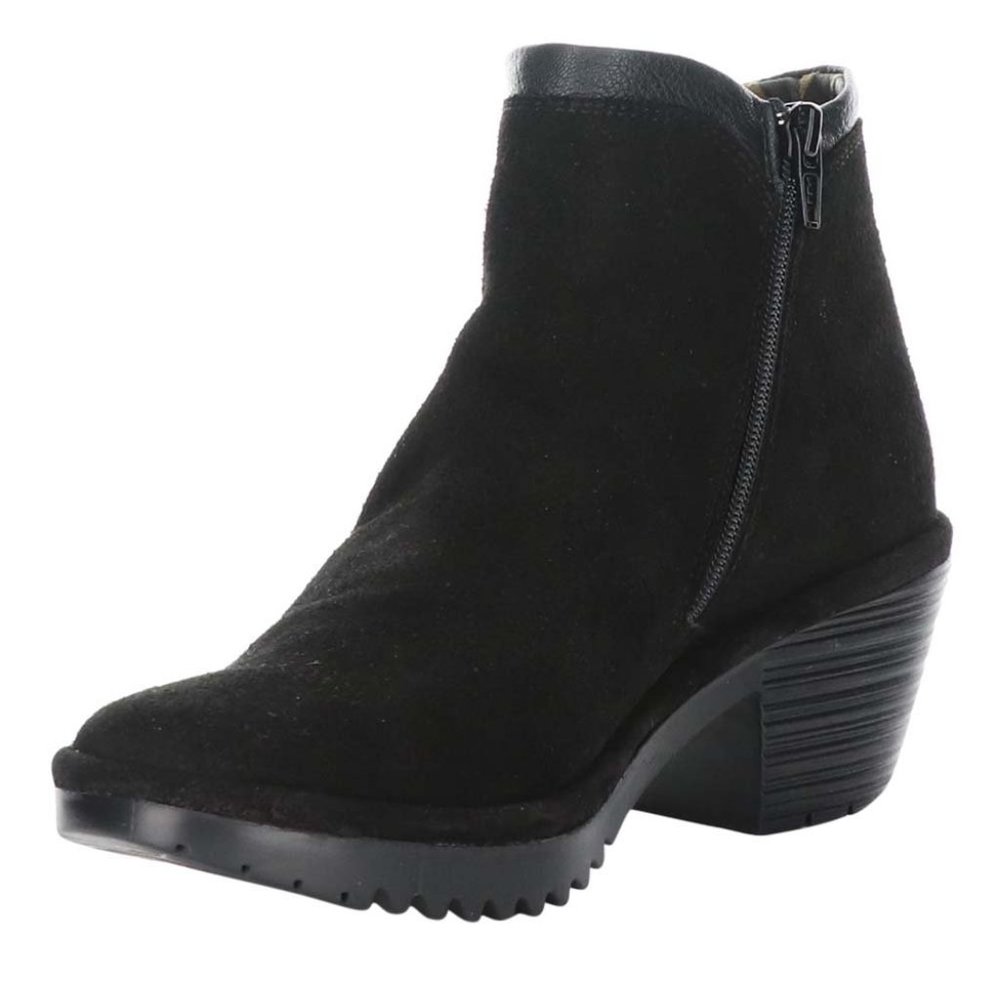 Fly London Black Suede Ankle Booties with Side Zip - in originally box